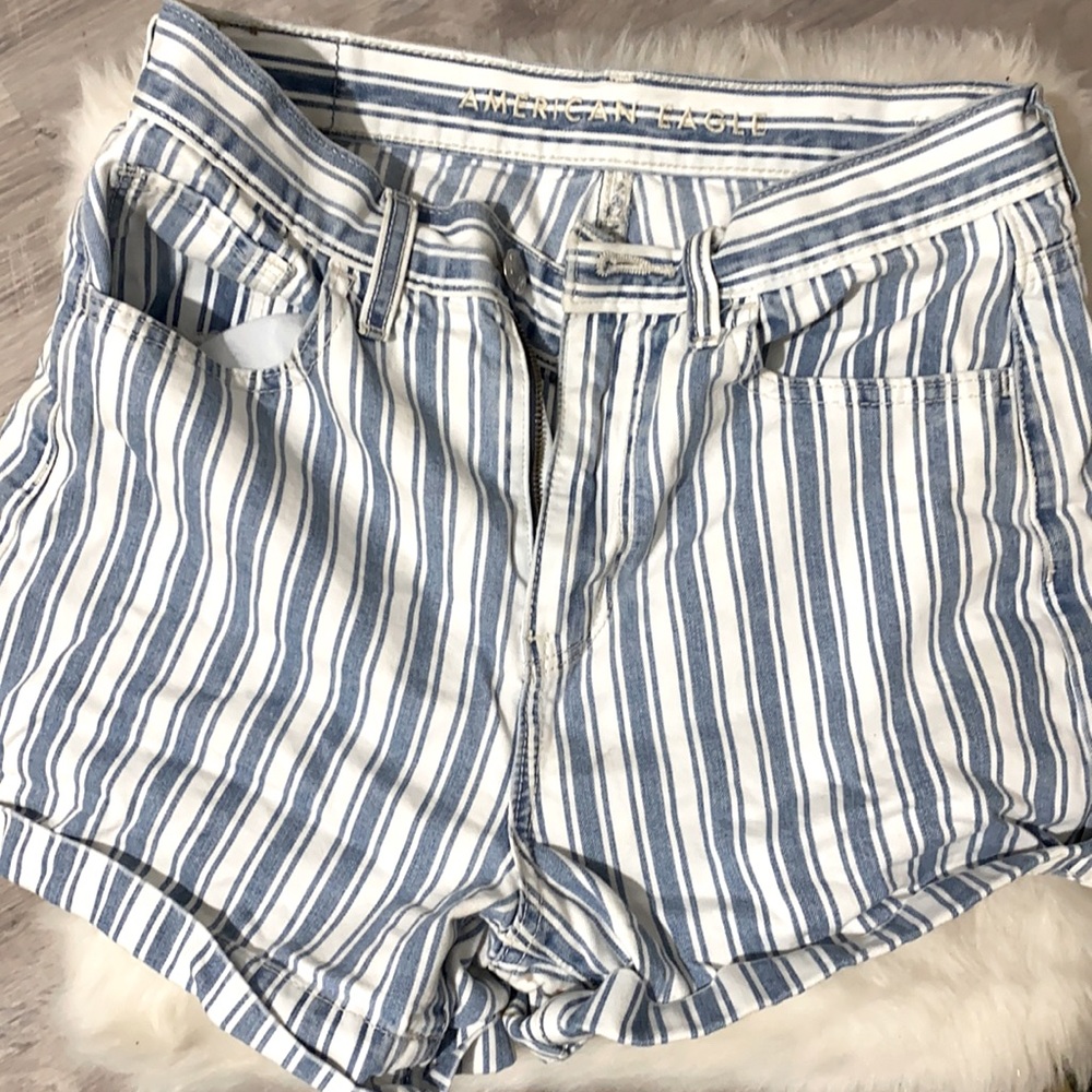 Blue and white striped shorts
